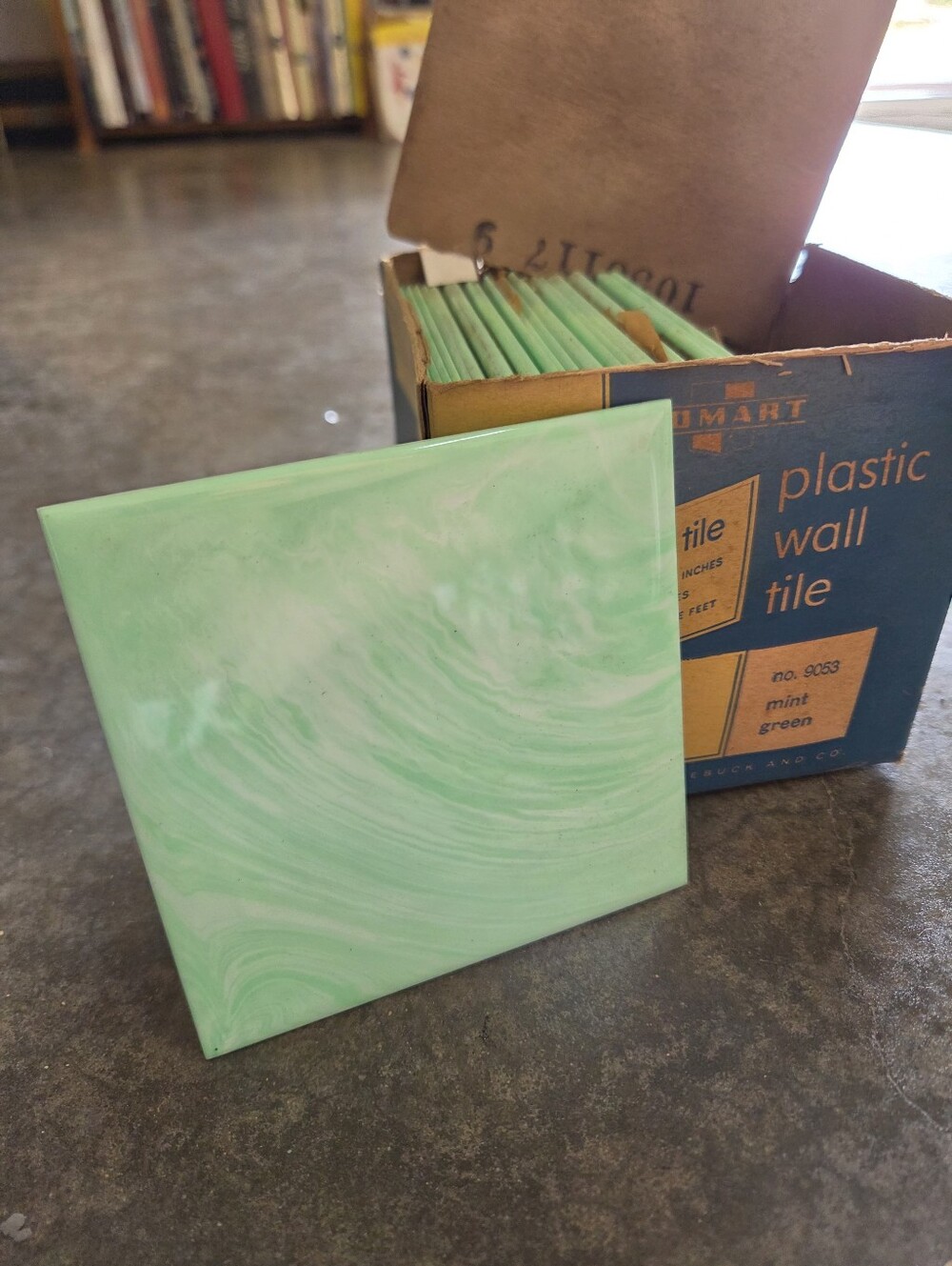 Homart Sears Plastic Wall Tile Mint Green Marbled 4.25" NOS Mid Century 25 Tiles